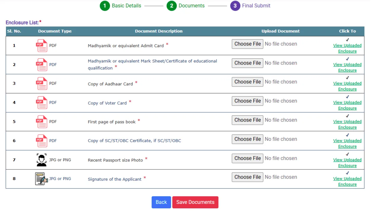 Banglar Yuva Sathi Apply Online Upload Documents